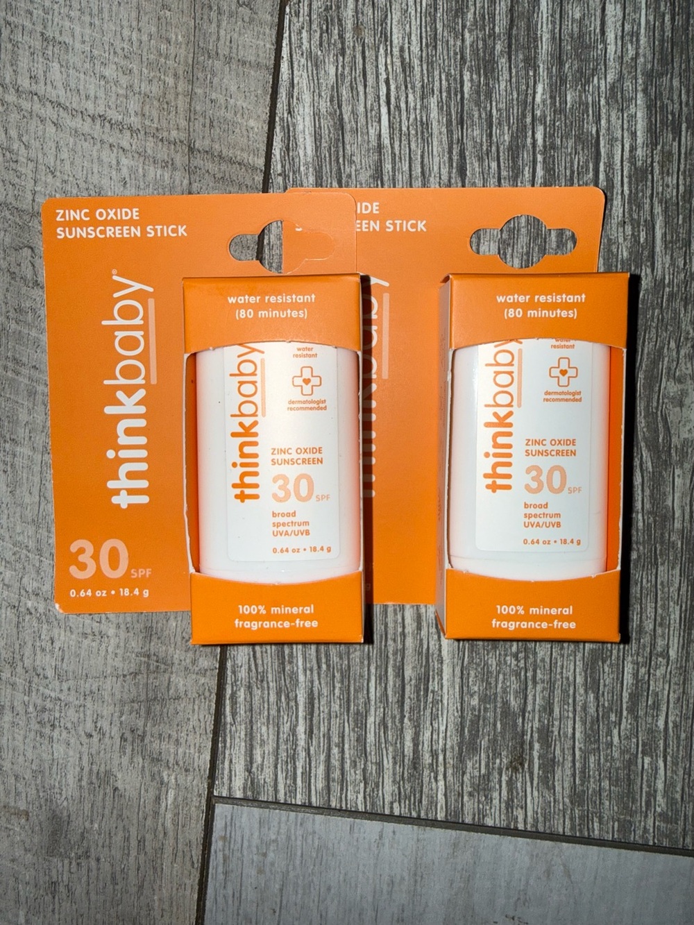 2 pack New Thinkbaby Zinc Oxide Sunscreen Stick SPF 30 Mineral 0.64oz Exp 2027